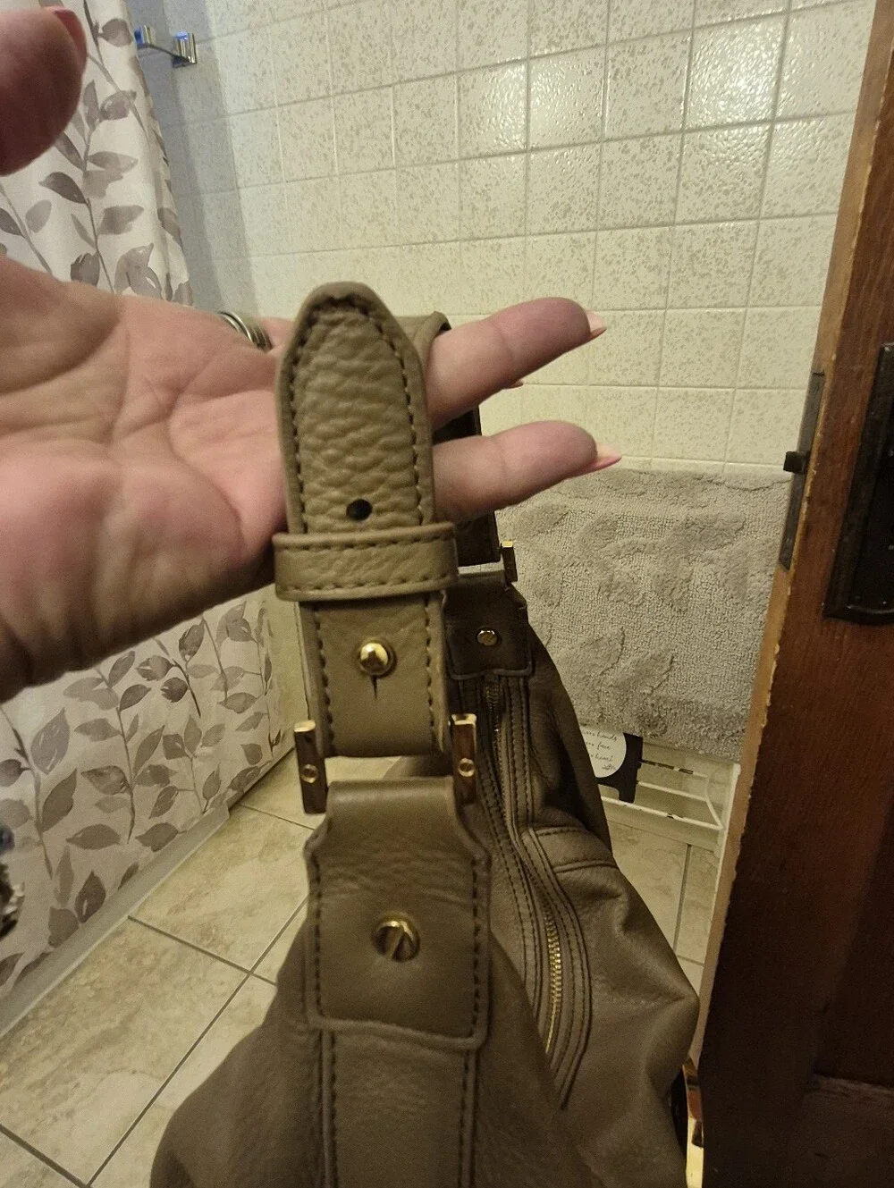 Tory Burch Taupe Pebbled Leather Hobo with Gold Logo Medallion